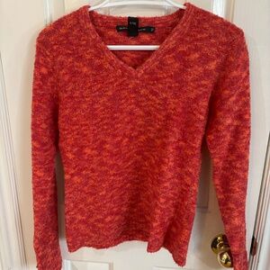 vintage 90s fuzzy red and orange v neck sweater
